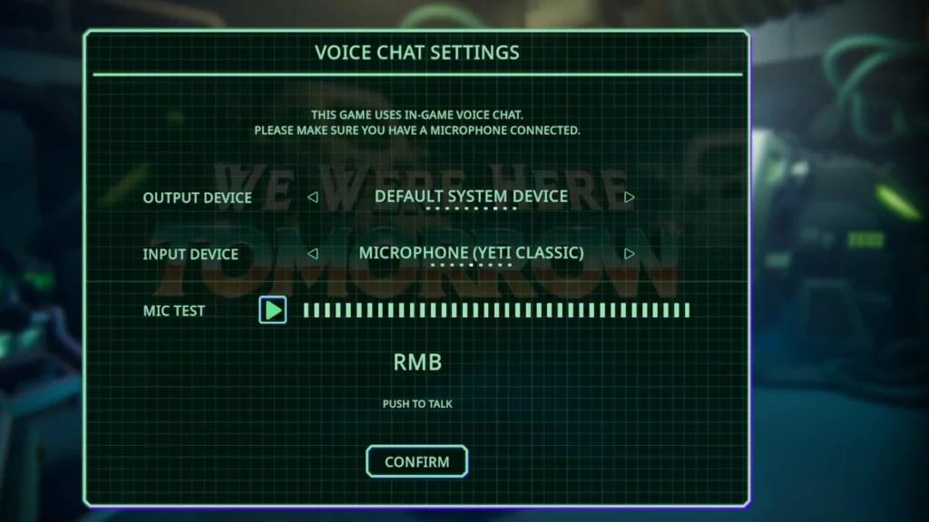 We Were Here Tomorrow microphone settings