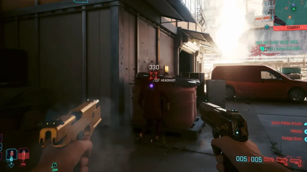 V firing two different pistols during combat