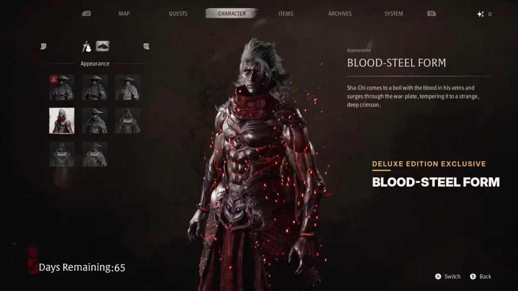 blood steel form whole look in the Appearance menu