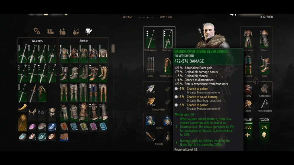 Geralt equipping the Bear Silver Sword