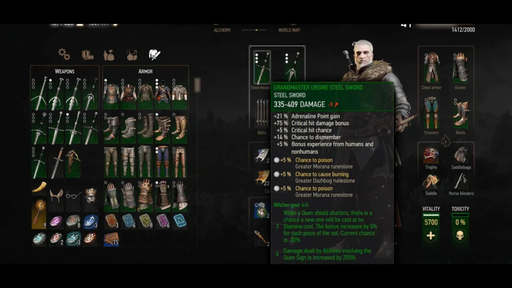 Geralt equipping the Bear Steel Sword