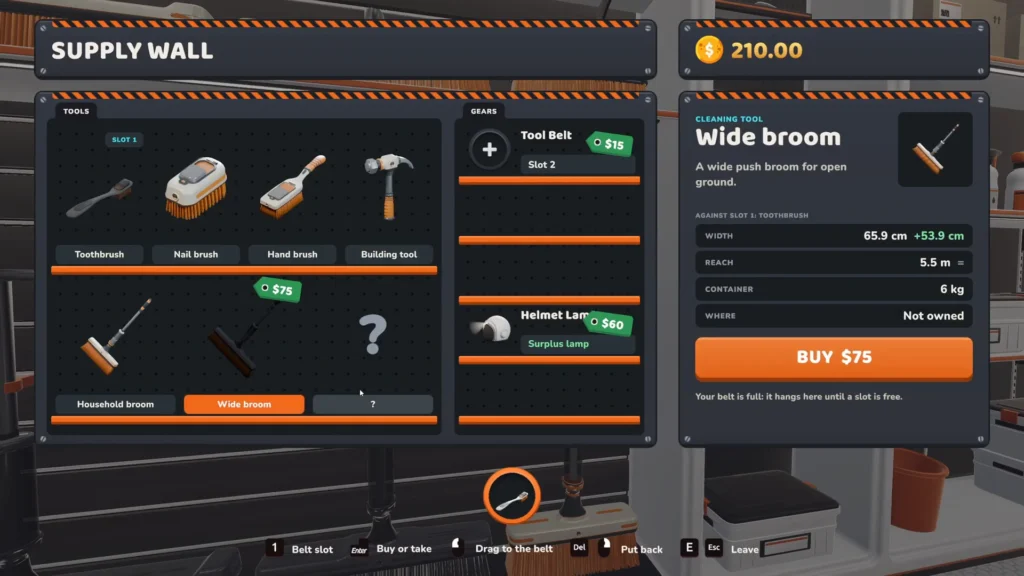 Brooms as shown in the Supply Wall menu
