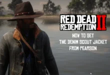 Arthur wearing Pearson's unique denim Scout Jacket in RDR2.
