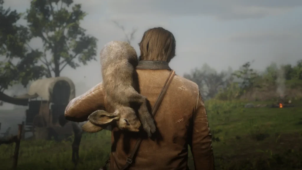 Arthur carrying a rabbit carcass for Pearson's request.