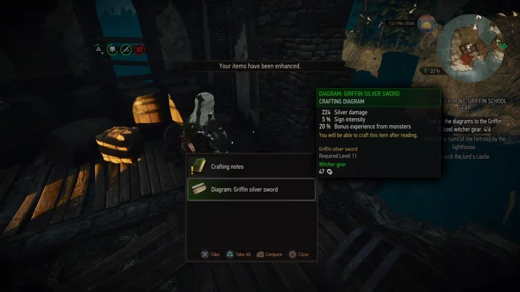 the Griffin silver sword diagram inside the chest