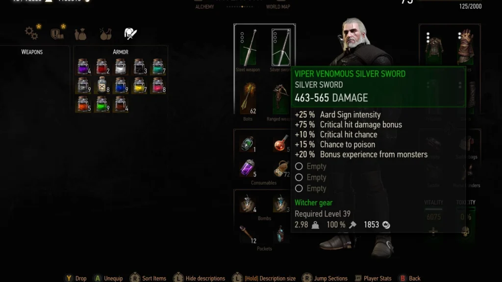 Geralt equipping the Viper Silver Sword
