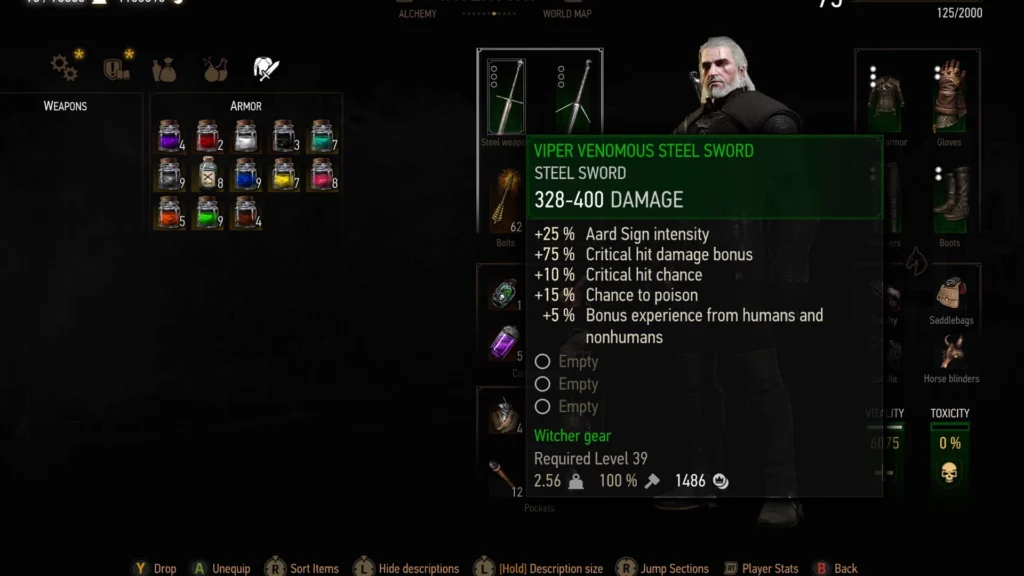Geralt equipping the Viper Steel Sword