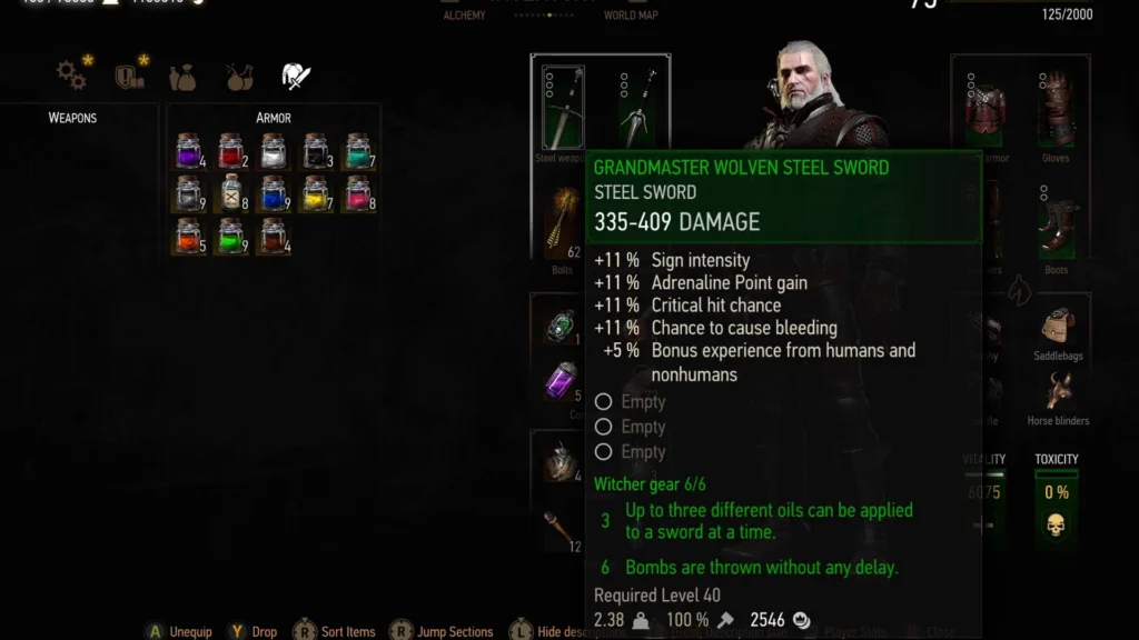 Geralt equipping the Wolf Steel Sword